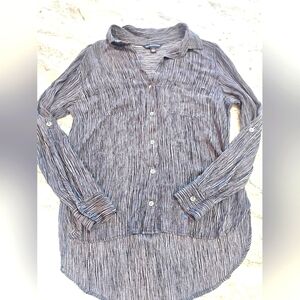 Rock & Republic Striped Button Down Shirt XS Black Gray Long Sleeve Crinkle